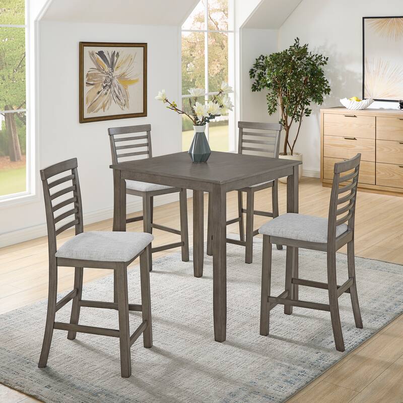 Minimalist Side Table Coffee Table Breakfast Nook, 5-Piece Dining Set with 4 Ergonomic Dining Chairs, Grey