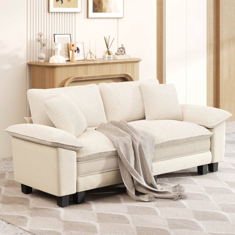 MAISON ARTS Cloud Modular Deep Seat Sofa, Chenille or Corduroy Sectional Couch with Removable Arms, 1–4 Seater - Off-White Corduroy(2 Pieces) - Symmetrical