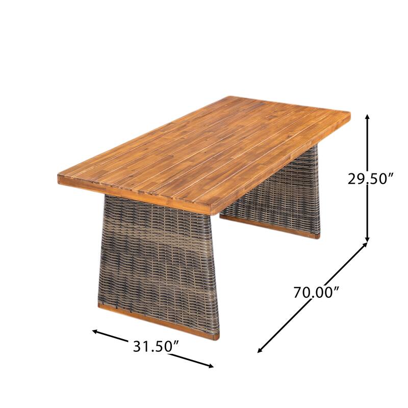 Christopher Knight Home - Lydia Outdoor Acacia Wood Dining Set with Handwoven Rattan Details and Slatted Tabletop