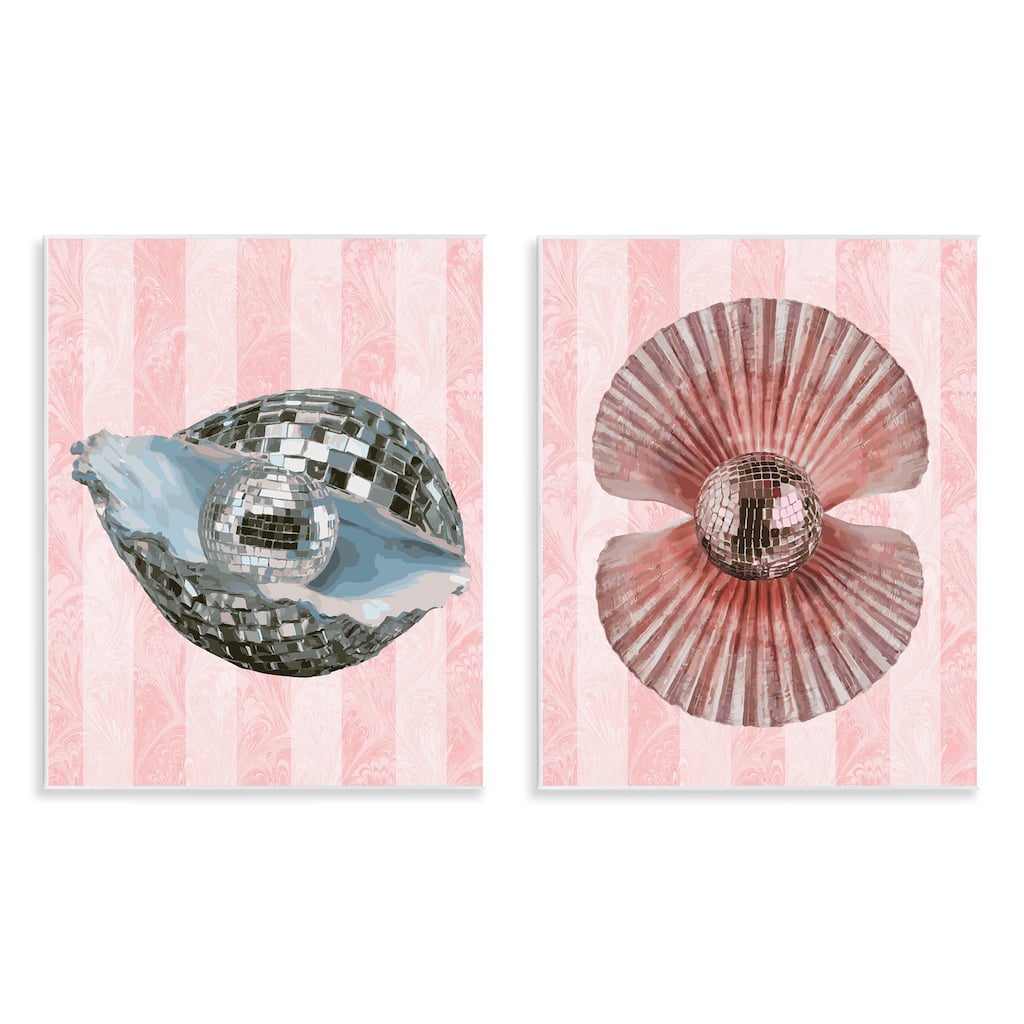 Stupell Pastel Disco Ball Sea Life Wall Plaque Art Design By Lil' Rue (Set of 2)