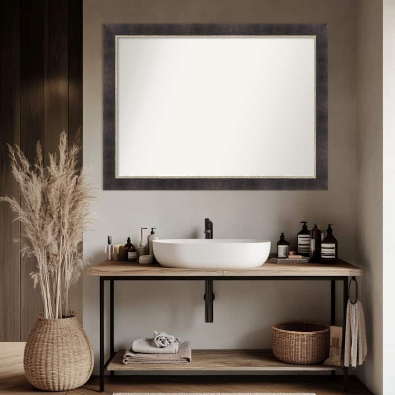 Odin Antique Bronze Non-Beveled Wood Framed Bathroom Vanity Wall Mirror - Odin Antique Bronze