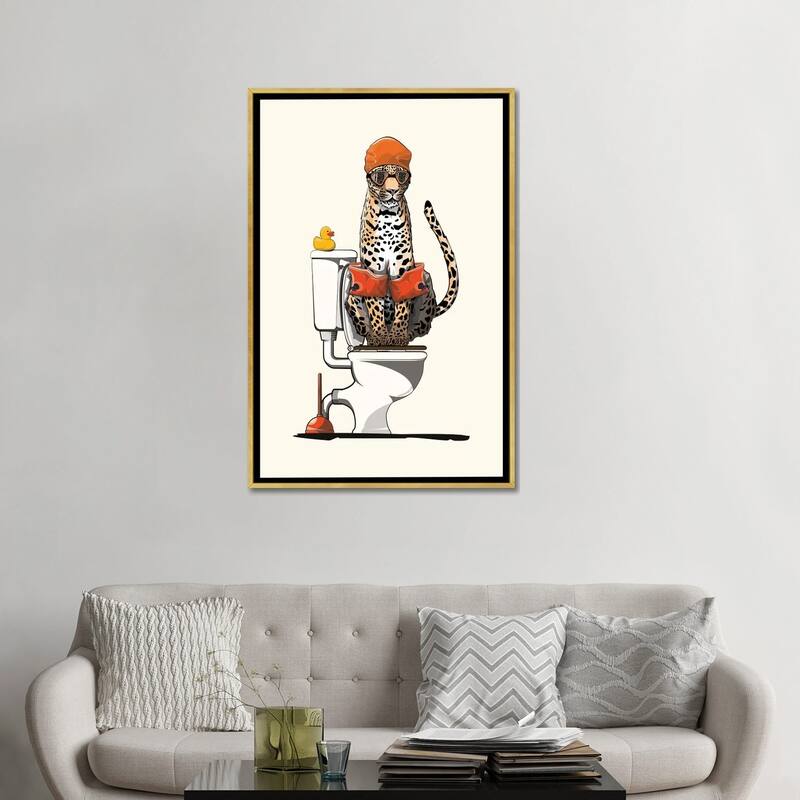iCanvas "Leopard On The Toilet" by WyattDesign Framed