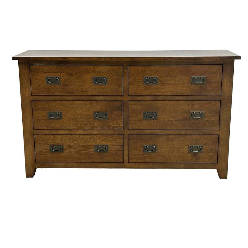 Mission 6 Drawer Oak Dresser - Walnut stain