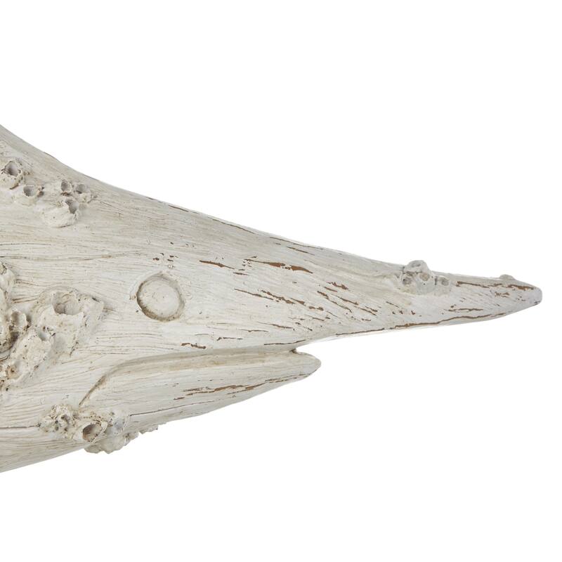 Polystone Fish Textured Decorative Sculpture with Brown Distressing and Black Metal Stand - Cream - Roche River Decor