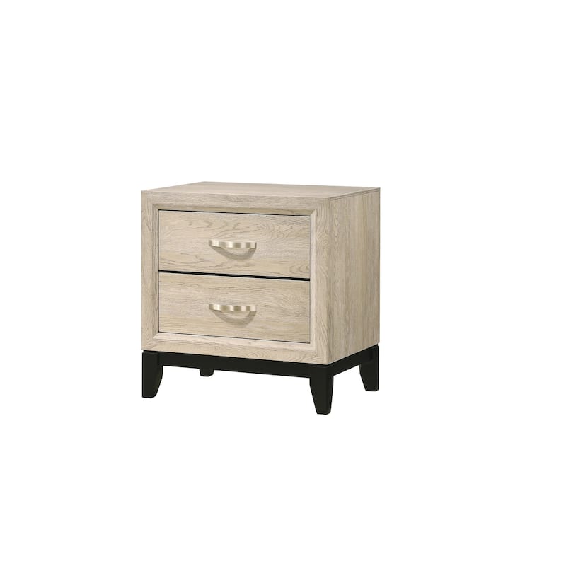 Contemporary 2-Drawer Nightstand with Drift Wood Finish and Metal Handles