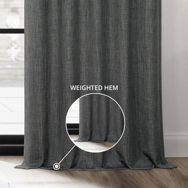 Exclusive Fabrics French Pleated Textured Faux Linen Room Darkening Curtains for Bedroom & Living Room Curtains (1 Panel)