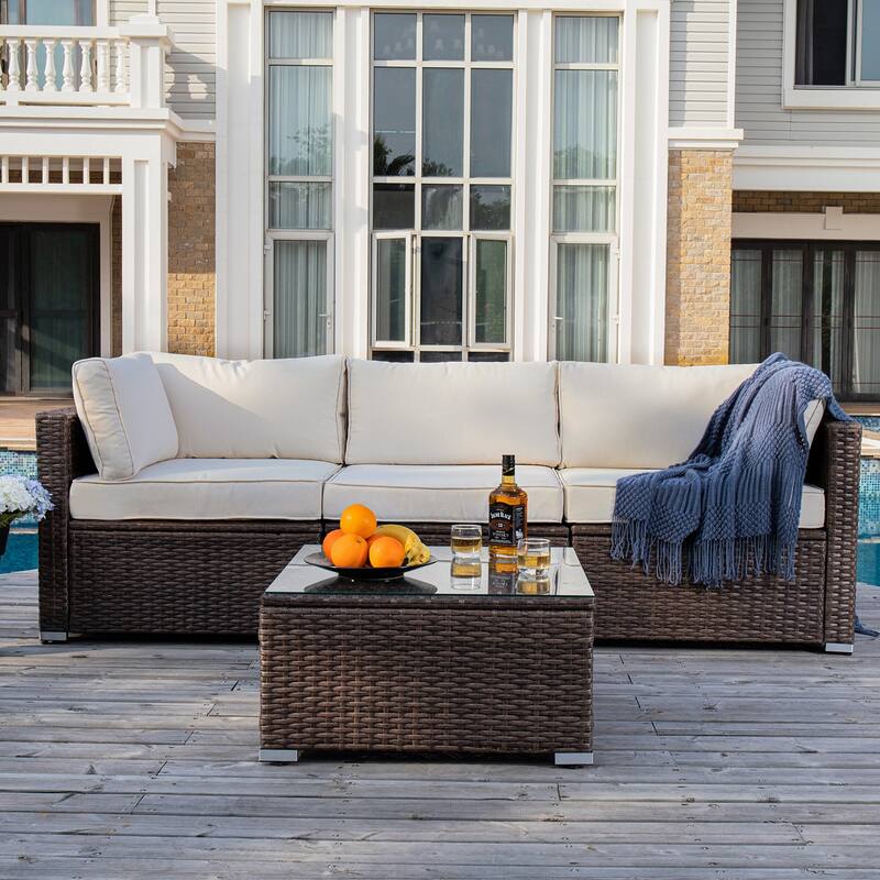 COSIEST 4-Piece Outdoor Furniture Set Brown Wicker Sectional Sofa