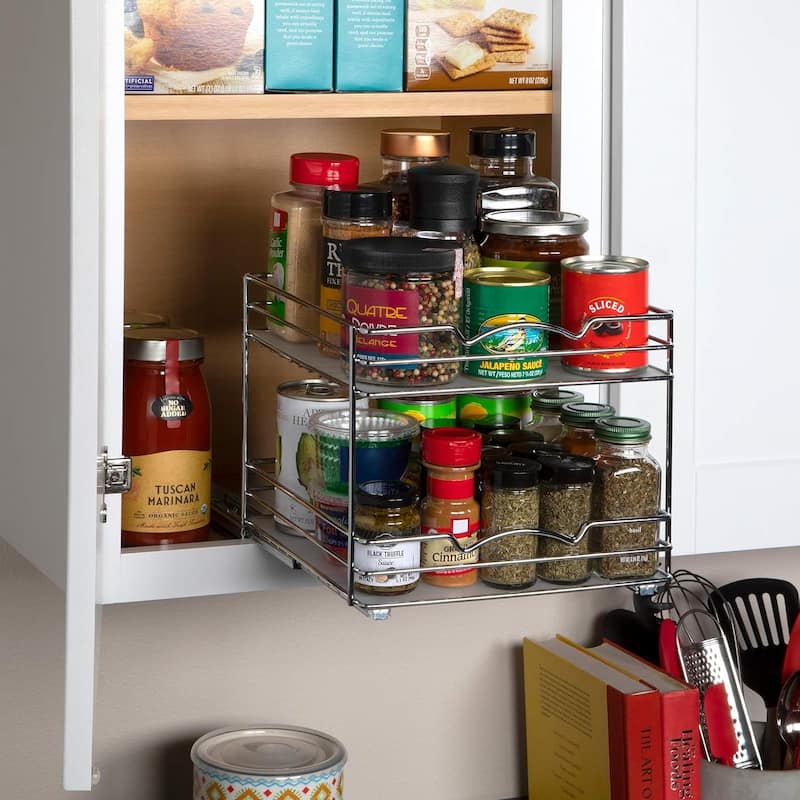 Hold N' Storage - 2 Tier Pull Out Cabinet Organizer for Spices, Cans - Heavy Duty with Lifetime Limited Warranty
