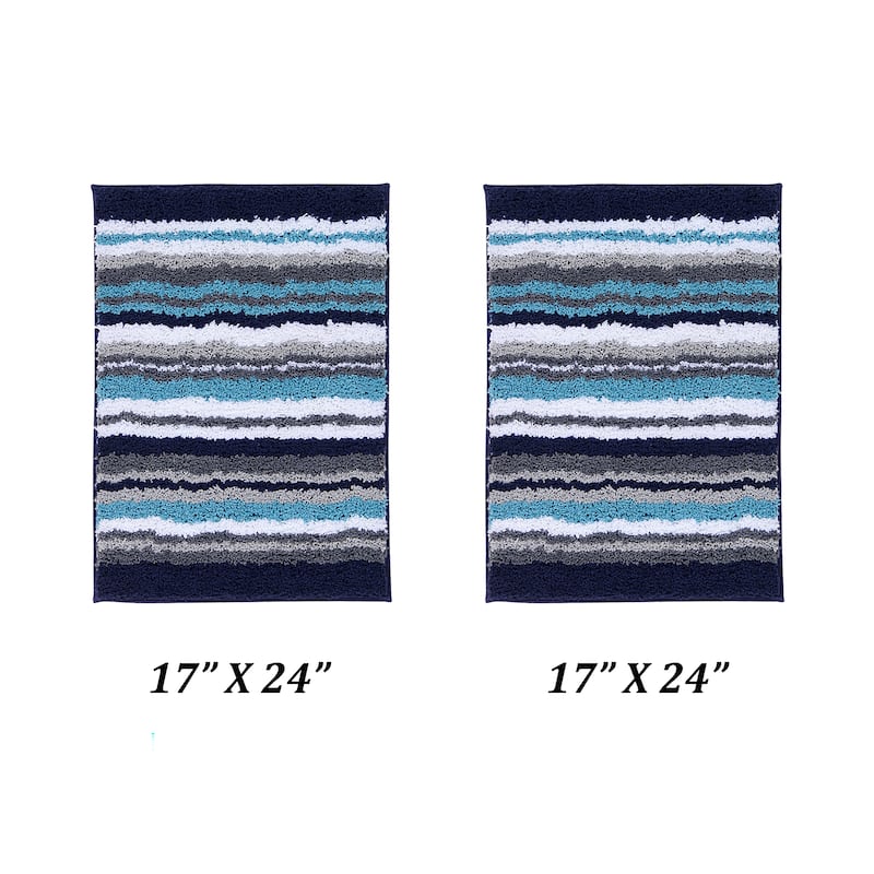 Better Trends Bath Rug 100% Polyester Super Absorbent Anti-Skid TPR Backing Bathroom Rug For Shower,Sink Mats Griffie Collection - 2 Piece Set (17" x 24" | 17" x 24") - Blue