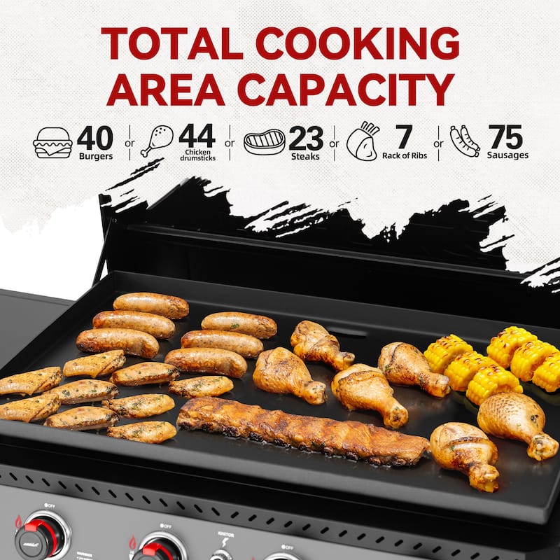 Royal Gourmet 34-Inch 4-Burner Propane Gas Griddle with Hood , Black