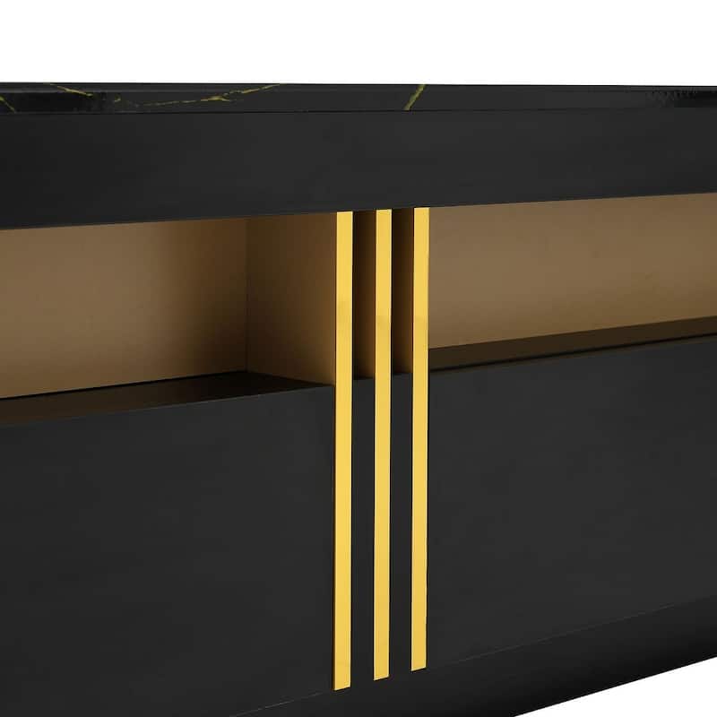 Modern TV Stand with High Gloss Faux Marble Top for TVs Up to 78'' - 68.8”W x 14.9”D x 16.5”H