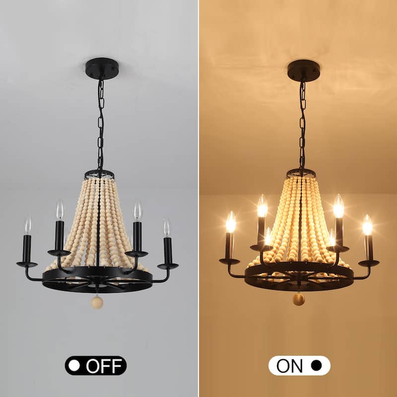 6-Light Farmhouse Chandelier, Round Wagon Wheel Chandelier for Dining Room Kitchen Bedroom Foyer