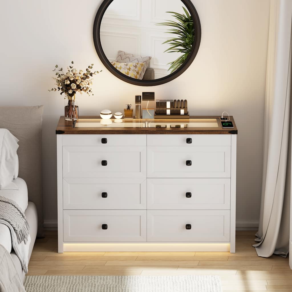 8 - Drawer Dresser With LED Light and USB Port