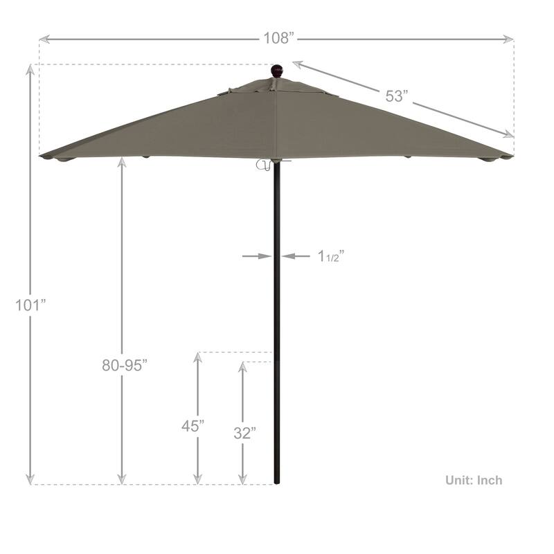 California Umbrella 9' Rd. Aluminum Frame, Fiberglass Rib Market Umbrella, Push Open, Bronze Finish, Pacifica Fabric