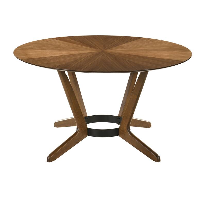 Alana 5 Piece Round Dining Table Set, Walnut Brown Wood, 4 Orange Chairs
