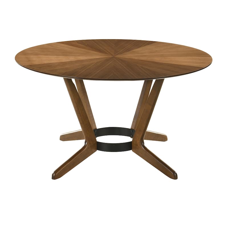 Alana Dining Table, Walnut Brown Rubberwood, Black Metal, 54 Inch Round - Walnut Brown, Black