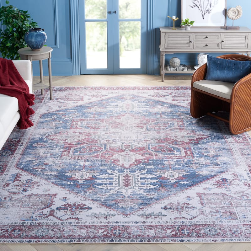SAFAVIEH, Tucson Machine Washable Slip Resistant Therese Oriental Medallion - 10' x 14' - Navy/Red