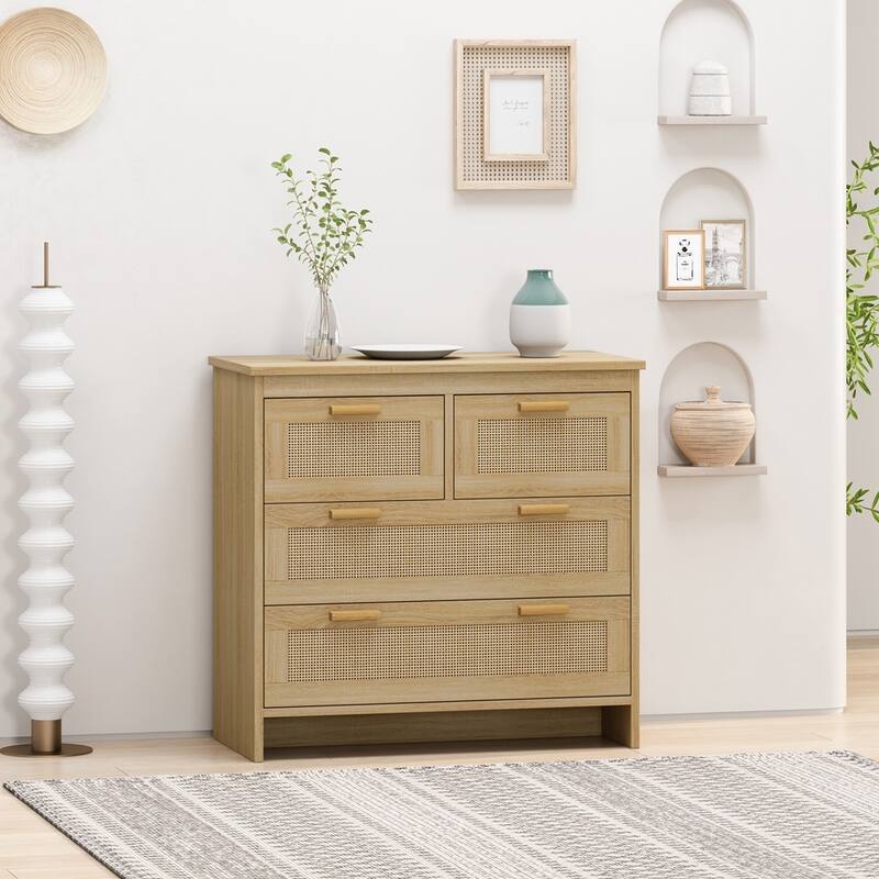 Modern 4 Drawers Rattan Cabinet For