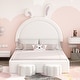 preview thumbnail 20 of 50, Full Size Velvet Upholstered Bed with Rabbit Ears Shaped Headboard, Kids Cute Bed Frame, Platform Bed w/2 Storage Stools, White
