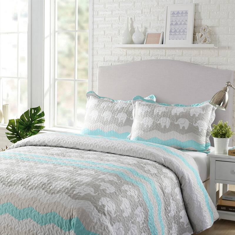 Elephant Kids Quilt Set Bedspread Coverlet Set