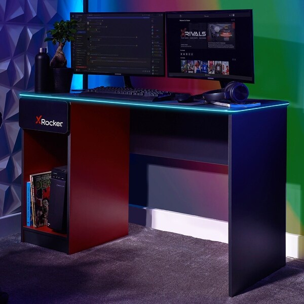 X Rocker Carbon-Tek Gaming End Table with LED, Gray/Red - Bed Bath