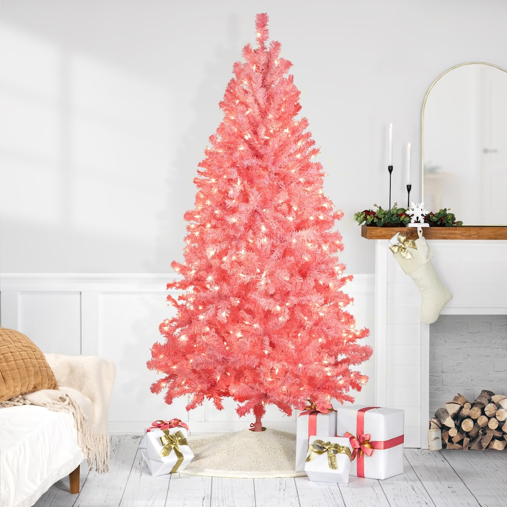 Pre-Lit Medium Pink Pine Artificial Christmas Tree - 7.5’ - Clear Lights