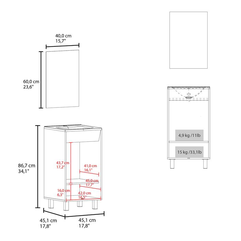 Mirror Bathroom Vanity Cabinet,With two Doors,Two Shelves,Black