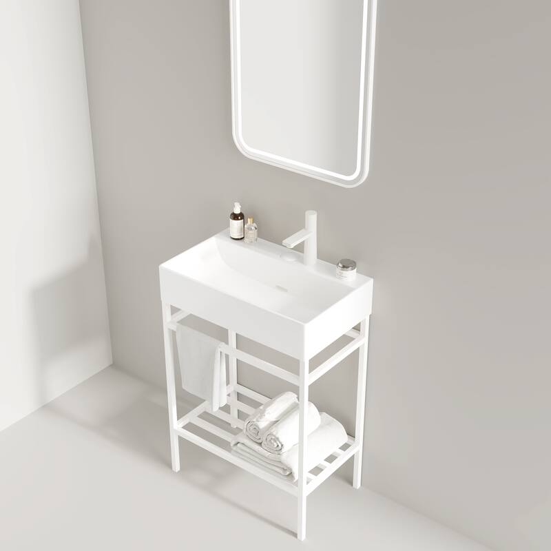 GDF Studio - Lofi 24" Bathroom Vanity with Glossy White Rectangular Ceramic Basin & Open Metal Leg, WITHOUT Faucet - White