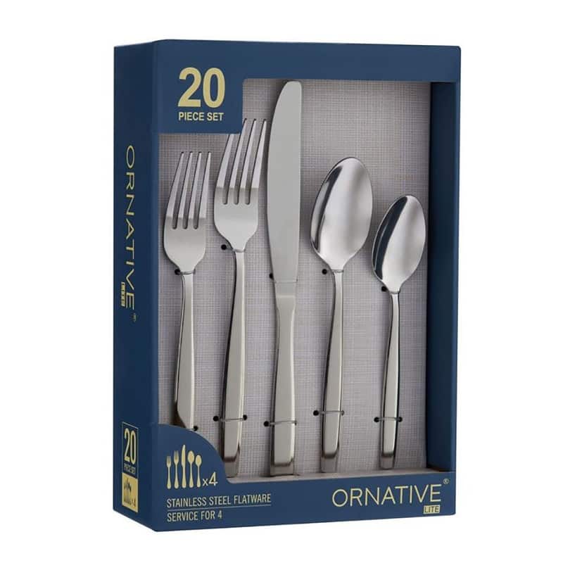Ornative AMIAS 18/0 Stainless Steel 20 Pieces Flatware Set - 10.63" H x 6.69" W x 2.76" D