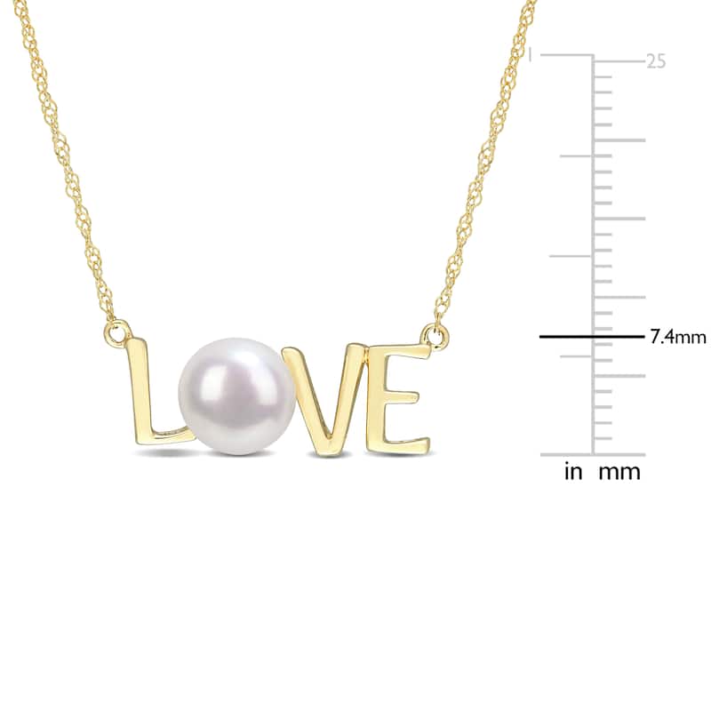 Miadora 10k Yellow Gold Cultured Freshwater Pearl "LOVE" Station Necklace (7-7.5mm)