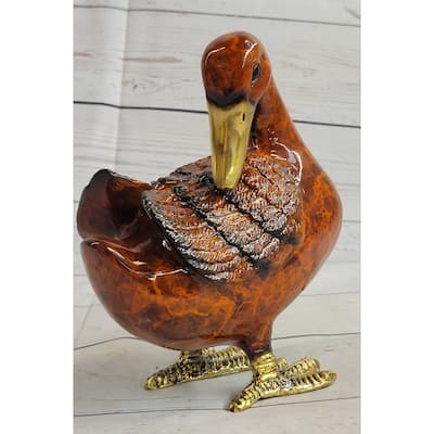 Real Bronze Metal Duck Painted Bird Cast Sculpture Statue Figurine 7 Inches X 6 Inches