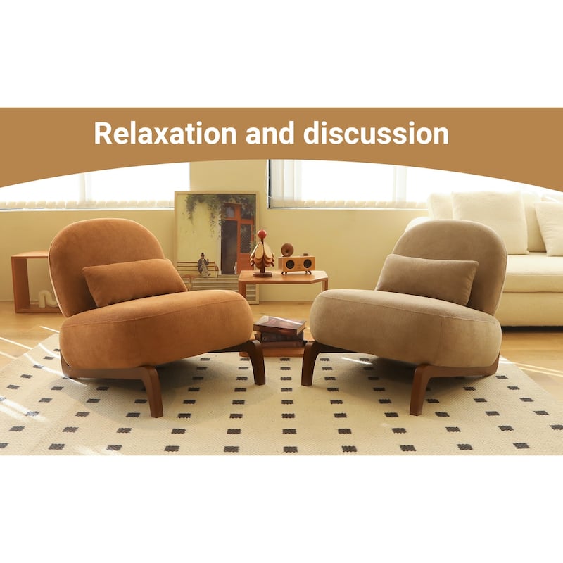 Cute Accent Chair with Solid Wood Legs, Velvet Living Room Chair with Soft Cushion, Cozy Bedroom Chair