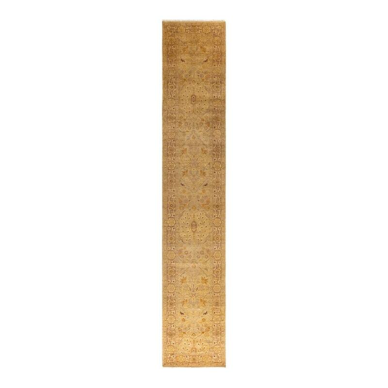 Overton Hand Knotted Wool Vintage Inspired Traditional Ottoman Beige Runner Rug - 2' 6" x 14' 4"