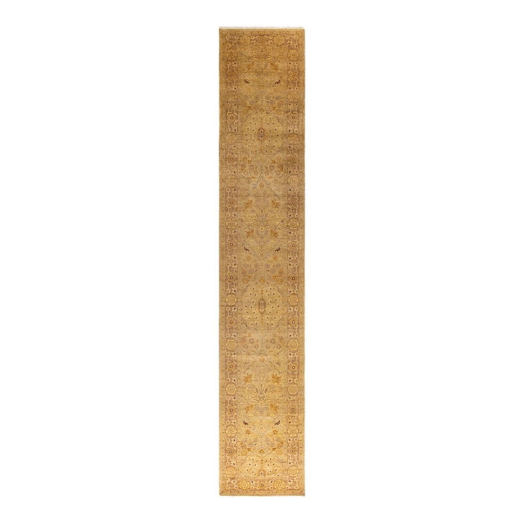 Overton Hand Knotted Wool Vintage Inspired Traditional Ottoman Beige Runner Rug - 2' 6" x 14' 4"