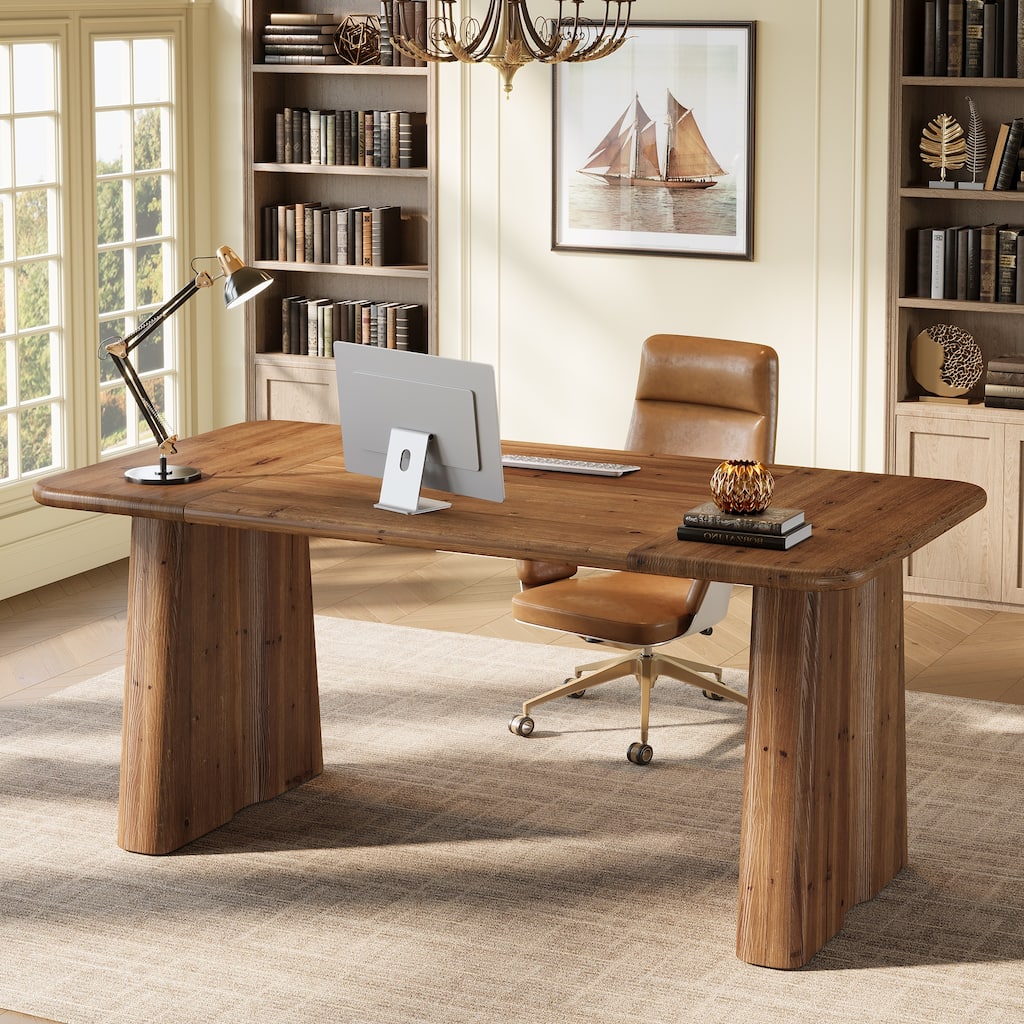 63 Inch Large Wood Executive Office Desk with Double Pedestal Base