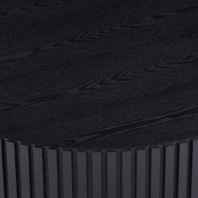 Modern Natural Black Round Coffee Table with Sturdy Pedestal No Assembled