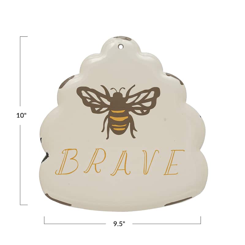 Enameled Metal Wall Décor with Bee "Brave"