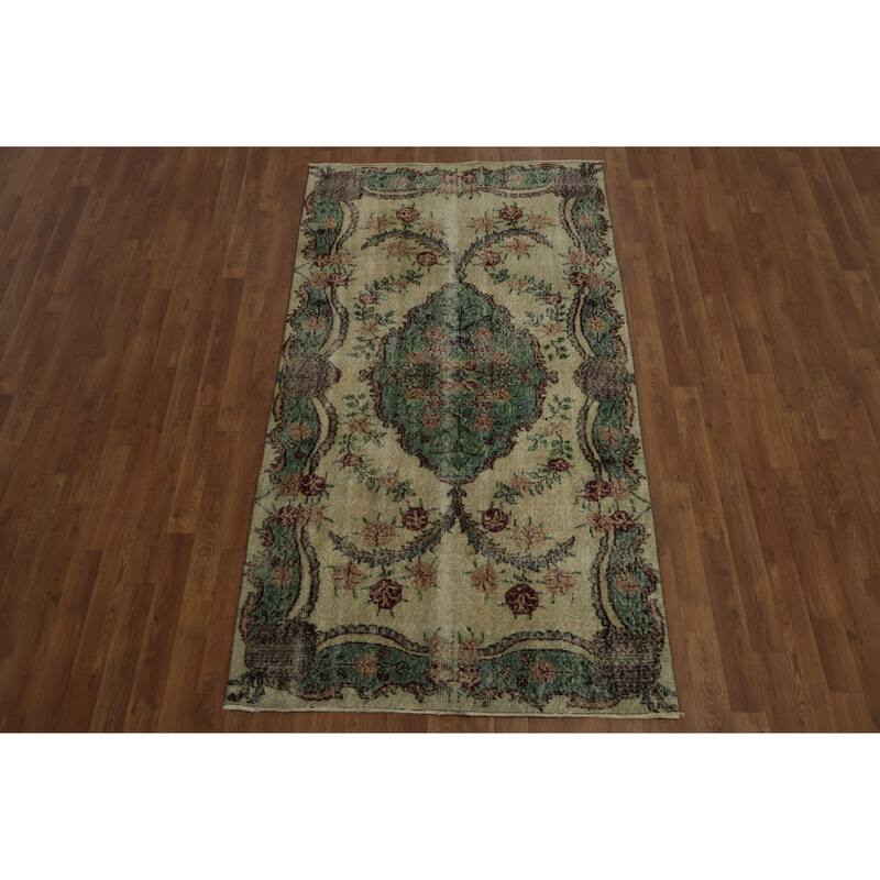 Hand Knotted Oriental 100% Wool Carpet Transitional Floral Beige & Ivories Anatolian Area Rug - 6' 10'' X 3' 9''