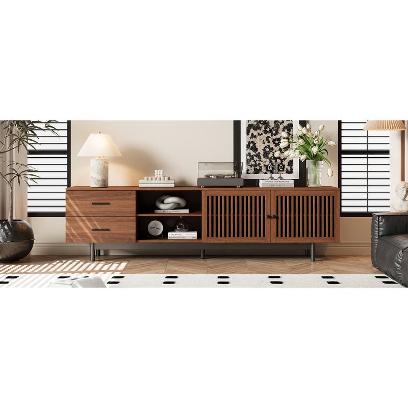 Roomfitters 78 Inch Modern TV Stand for TVs up to 85 Inch, Media Console with Deep Drawers & Solid Wood Legs, Walnut