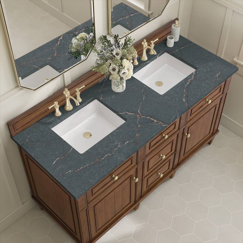 James Martin Vanities Lorelai 60" Double Vanity, Mid-Century Walnut - Parisien Bleu