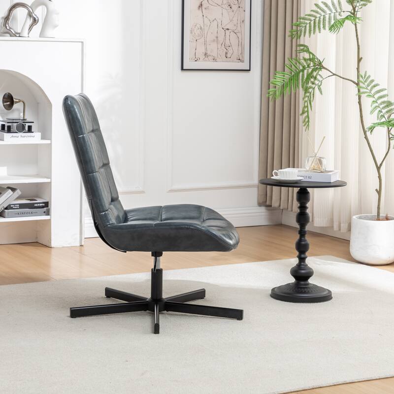 Faux Leather Tufted Swivel Accent Chair, Adjustable Height