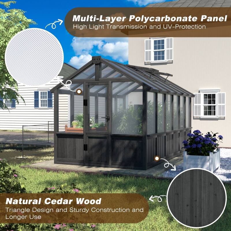 VEIKOUS Walk-in Wooden Greenhouse for Outside, Garden and Backyard, Black Greenhouse