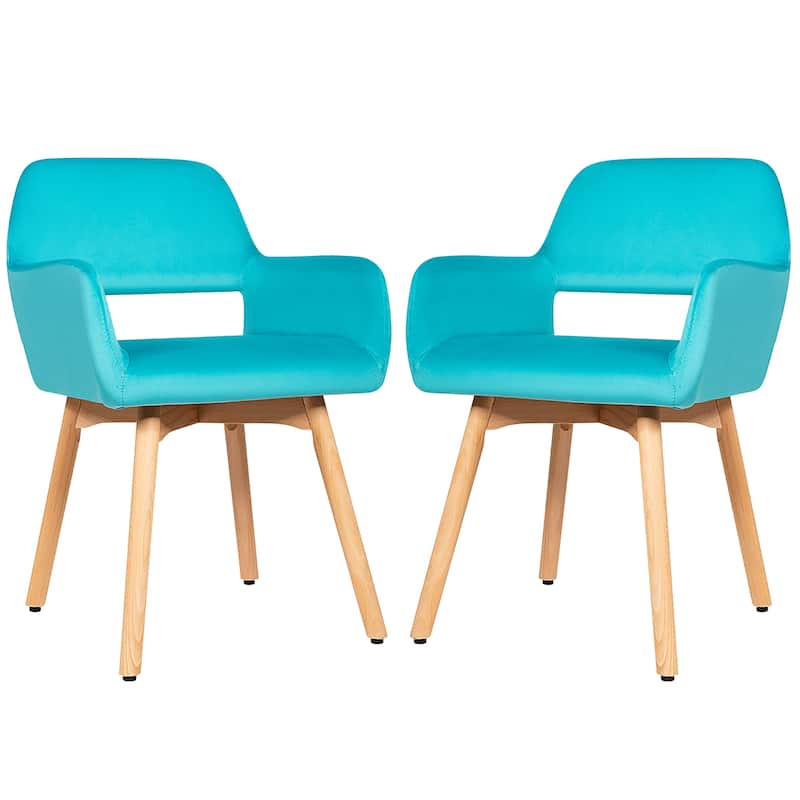 Set of 2 Velvet Arm Chairs Modern Leisure Accent Chair with Wood Legs