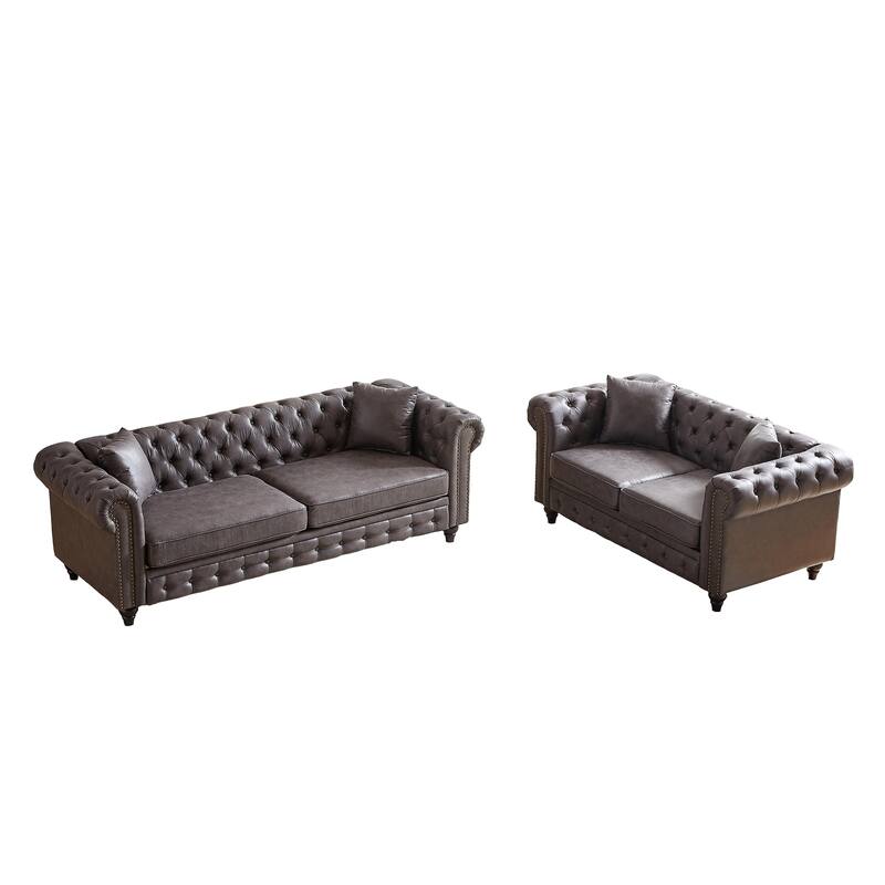 3-Seat and 2-Seat Sofa Set with Wood Legs, Soft Tech Fabric
