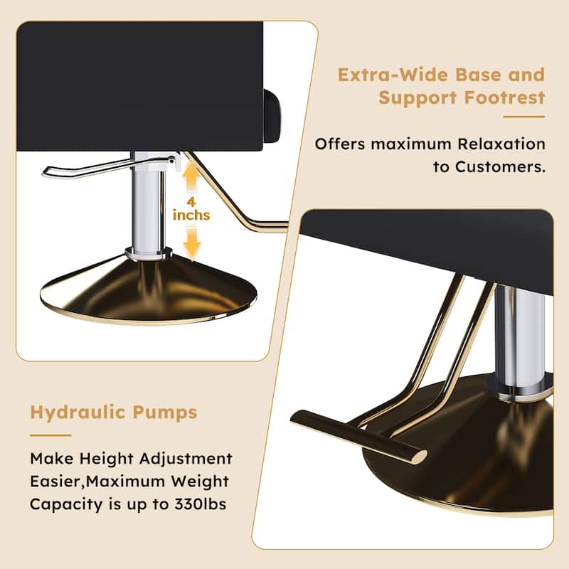 Roomfitters Hydraulic Salon Chair with 360° Swivel, Heavy Duty Barber Stylist Chair with Non-Tilting Gold Base, Black and Gold