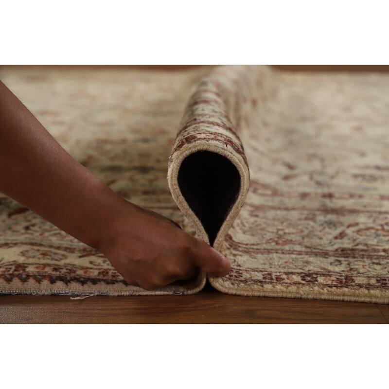 Hand Knotted Oriental 100% Wool Carpet Traditional All-Over Beige & Ivories Tabriz Area Rug - 11' 0'' X 7' 0''