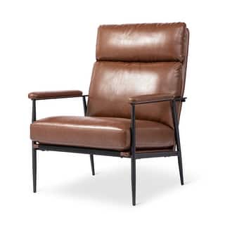 Glitzhome 33.75"W Mid-Century Modern Leatherette Armchair With High Back and Padded Arms - 33.75" W x 39.5" H x 28" D