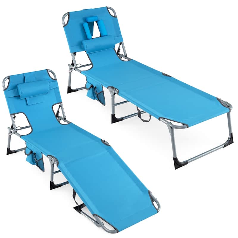 Gymax 2PCS Tanning ChairPortable Chaise Lounge Chair w/4-Position - Blue