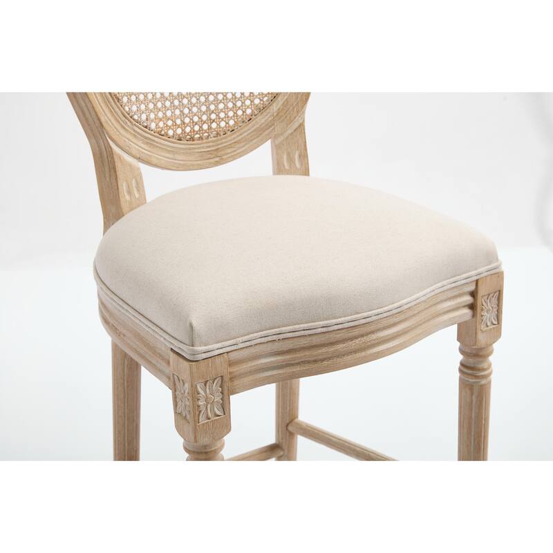 Set of 2 French Country Dining Chairs, Upholstered with Natural Rattan Round Back