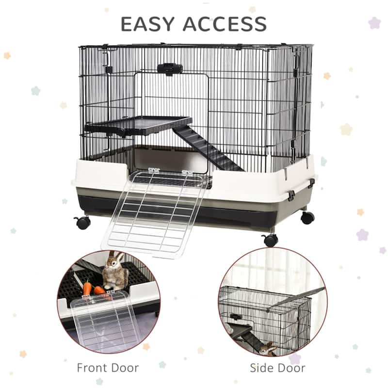 Black-White Hamster Small Pet Cages Including Ramp and Platforms - 31.5''L x 20.75''W x 26''H